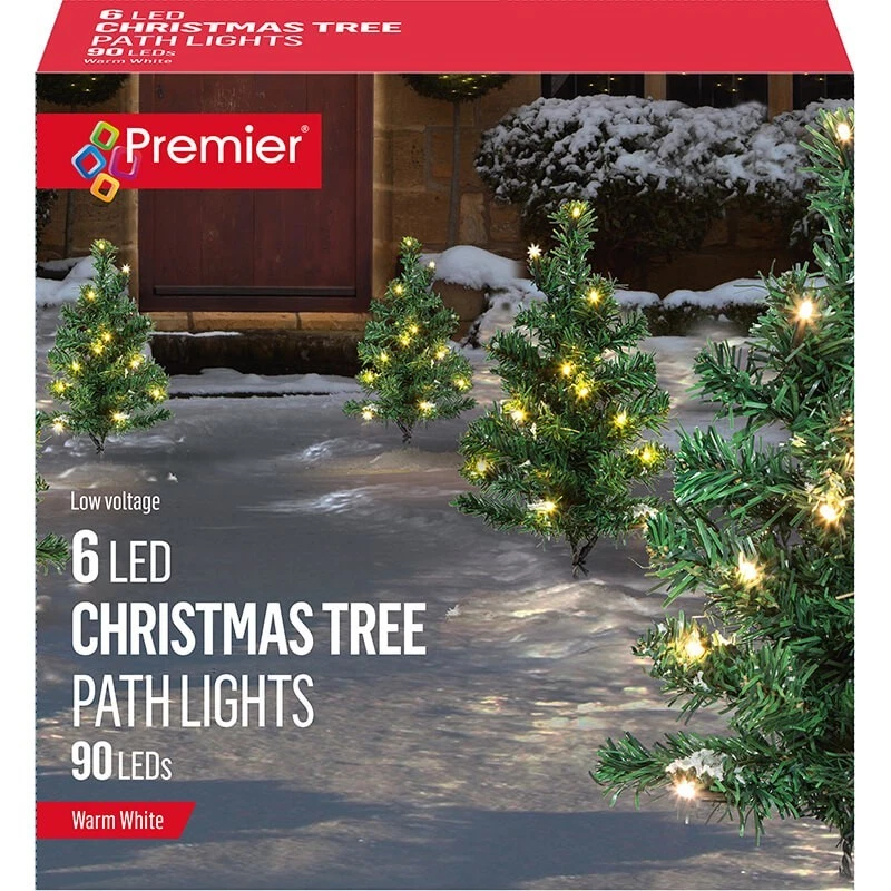 Premier Christmas Outdoor Garden LED Mini Tree Path Lights- 6 Piece - Warm/White
