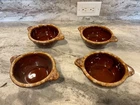 4 VINTAGE HULL BROWN POTTERY BROWN DRIP TAB HANDLED SOUP BOWLS!