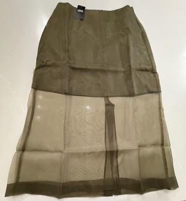 INC International Concepts Romantic Dark Olive Organza Sheer Skirt Long  12 NwT