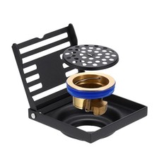 Square Shower Drain, 4" Floor Drain Cover with Removable Grate Cover, Black