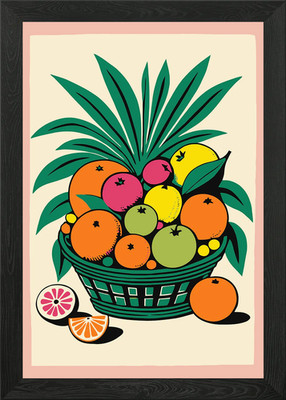 Tropischer Obstkorb gerahmt Wandbild Poster Leinwanddruck Bild