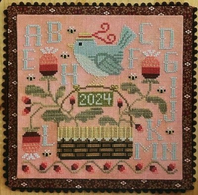 Hallo Frühling süßer Zaun Vogel Kreuzstich Muster Primitive Farm ABC