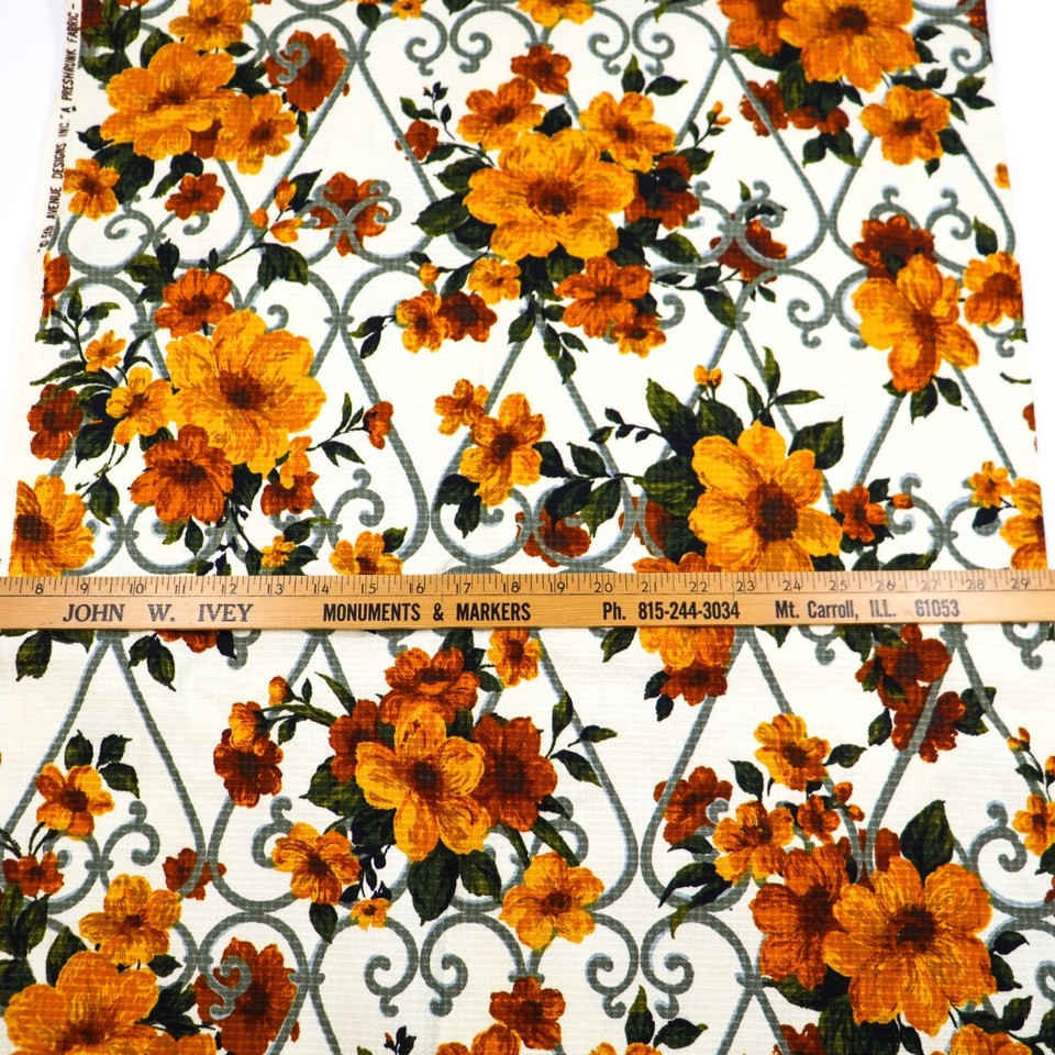 Vtg Barkcloth Drapery Fabric 5th Avenue Flowers on Trellis Fall Colors ...