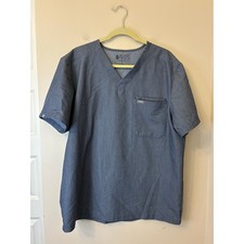 Figs Leon Three Pocket Scrub Shirt Short Sleeve Heather Denim Gray Men's XL