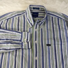 Faconnable Blue Green Striped Button-Down XL Men Shirt French Made In USA
