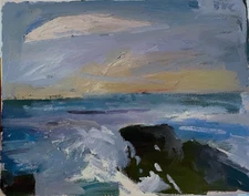 11x14 Small Sunset Seascape Oil Painting Impressionist Original Signed BVC