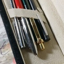 Collectible Metal Ballpoint Pens Set with Gold  Chrome Trim in Case