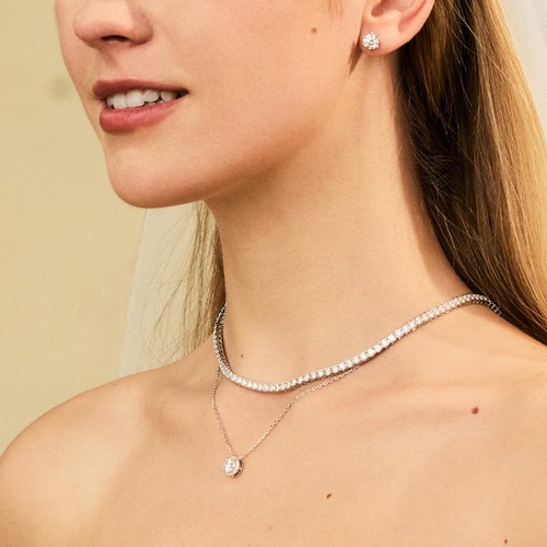 0.38 Ct. Tw. Lab-Grown Diamond Halo Pendant Necklace in Sterling Silver with ... - Picture 2 of 6