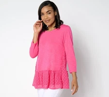 LOGO by Lori Goldstein Women's Top Sz L Michelle Floral Chalk Pink A652874