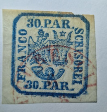 Romania 1862 Principatele Unite 30 Parale Blue Used Rare Red Cancel Mi 10