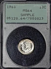 1960 Roosevelt Dime, PCGS MS64 Gen 1.2 Rattler Sample Slab