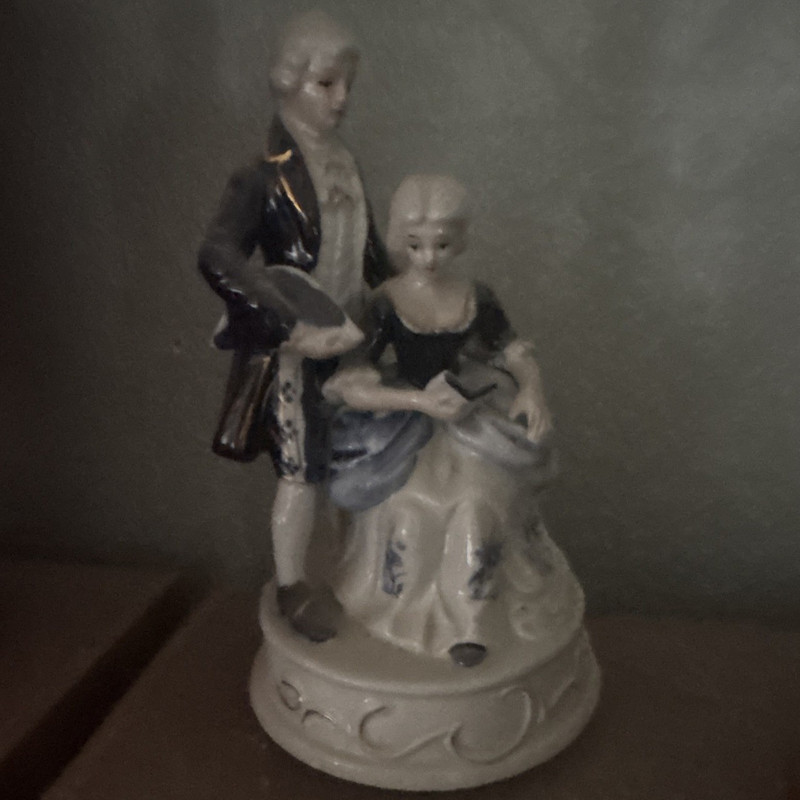 Porcelain Glazed Couple Figurine White Blue Black People Theme Unboxed