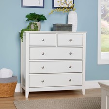 Chest of 5 Storage Drawers Metal Handles Wooden Runners Furniture White Seconds