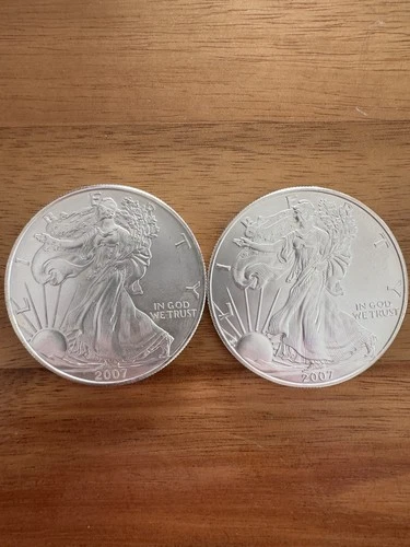 2 LOT 2007 American Silver Eagle Uncirculated Bullion $1 Coin