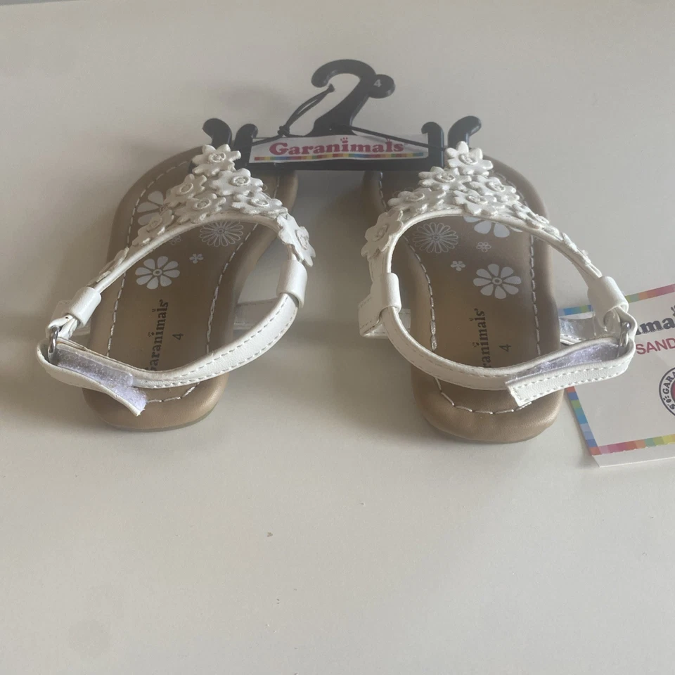 Bebé Niñas SANDALIAS BLANCAS CON TIRAS Correa al Tobillo FLOR TALLA 4 Foto 3 de 3