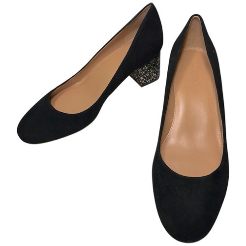 J. Crew Women’s Size 7.5 Black Suede Bryn Glitter Block Slip On Round Toe Heels - Picture 2 of 10