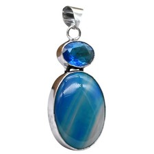 Blue Agate Other Natural Gemstone Ethnic Pendant Jewelry 2" J 1473