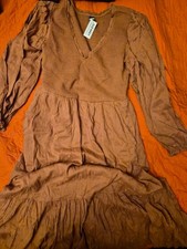 Old Navy Large Petite Burnt Orange Dress Casual Work Stretch Bodice Flowy Skirt