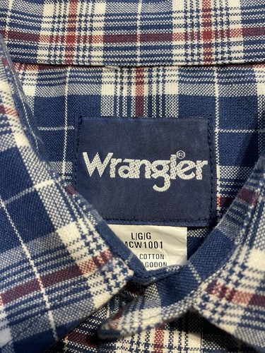 Vintage Wrangler Western Oxford Long Sleeve Pearl Snap Shirt Blue Plaid L Cowboy - Picture 7 of 12