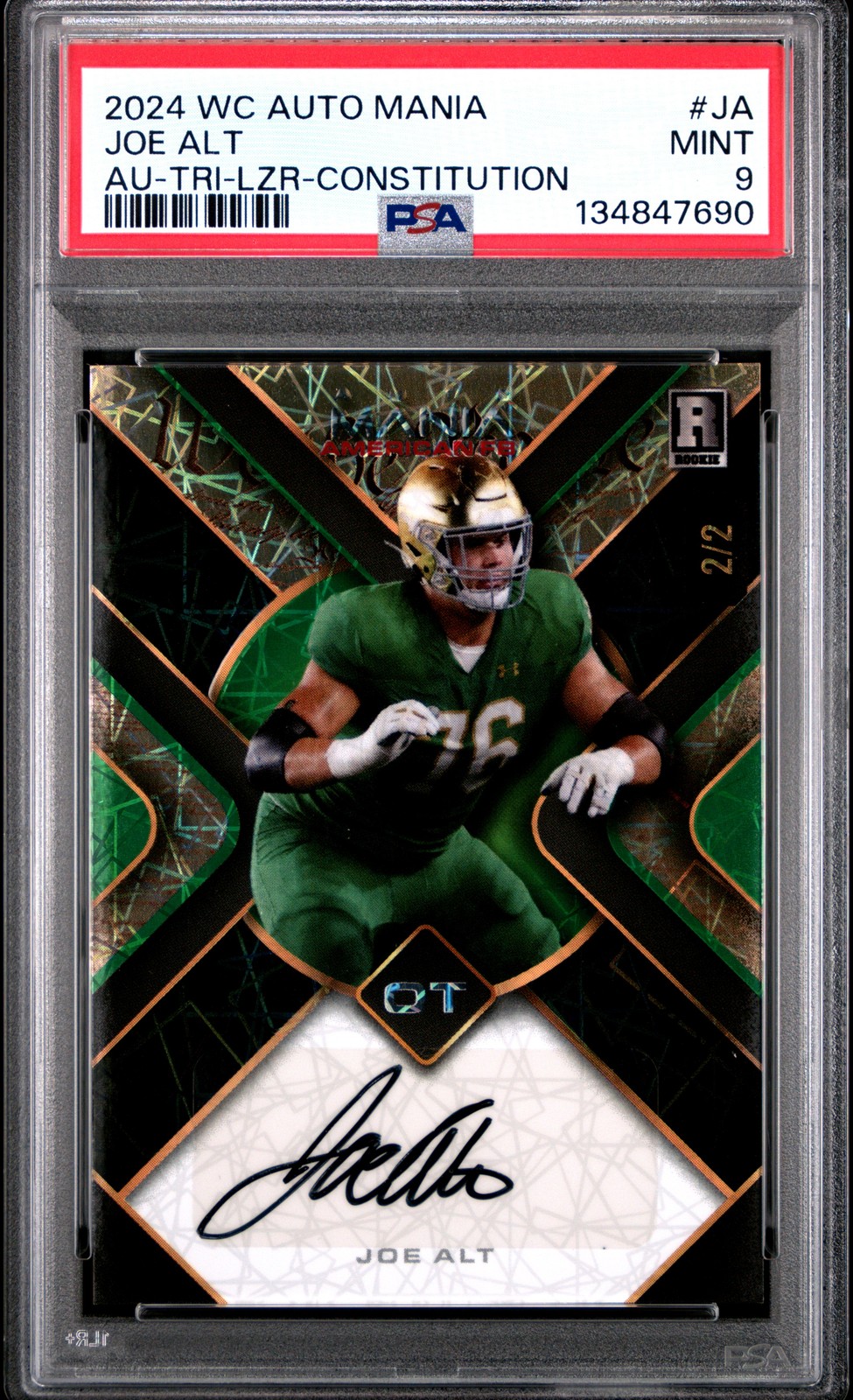 Joe Alt Wild Card Auto Mania American Football Hobby Autographs #JA Triangle-Lazers Foil-Constitution