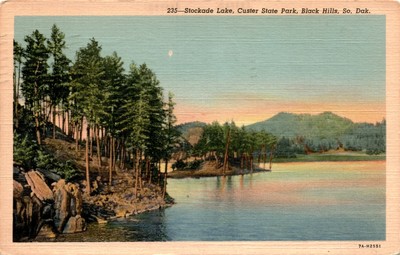 Stockade Lake, Custer State Park, Black Hills, So. Dak, L. B. Postcard