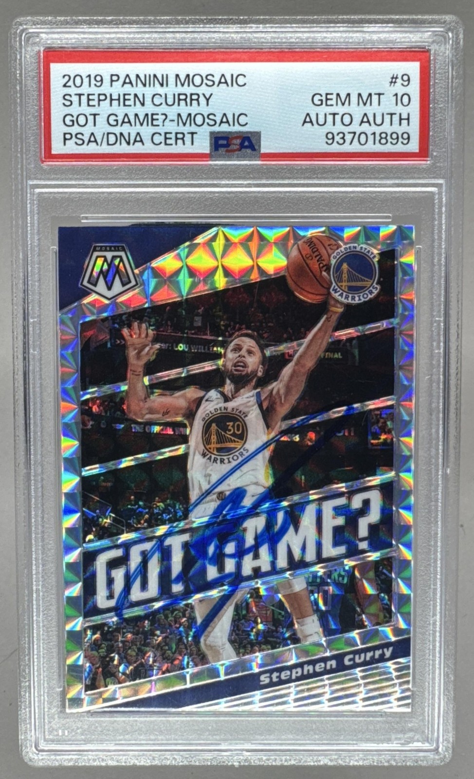 Stephen Curry 2019 Panini Mosaic Silver Mosaic Got Game? IP Auto PSA 10 DNA AUTH view 1