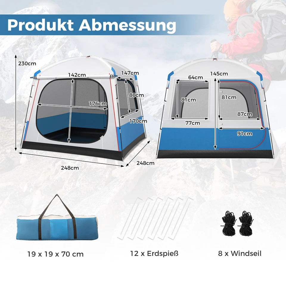 Tenda per 5 persone tenda da campeggio tenda a cupola con grande porta in rete e telo a pavimento - Immagine 2 di 4