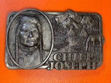 Nice Vintage 1982 Siskiyou Native American Chief Joseph Belt Buckle Tooled P10
