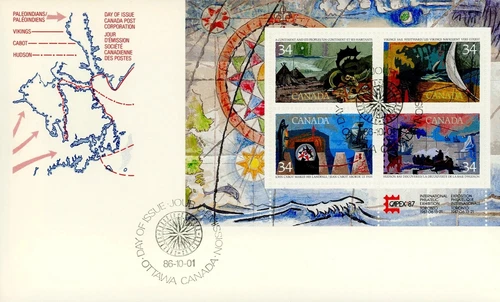 CANADA 1986 EXPLORATION OF CANADA SOUVENIR SHEET FIRST DAY COVER !! M152