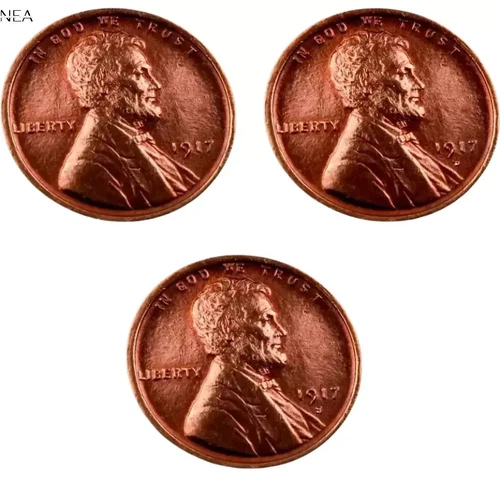 1917+1917-D+1917-S Lincoln Wheat Penny Cent Set/Lot ~ Gem BU (red) ~~ 3 Coins