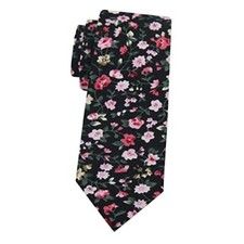 Men's Skinny Tie, Cotton Floral Ties for Men Wedding A Black Small Floral