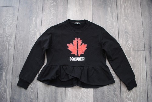 DSQUARED2 FOR KIDS GIRLS 10 YEARS DSQUARED2 SWEATSHIRT PEPLUM MAPLE PRINT BLACK - Picture 10 of 10