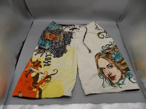 Lost Psycho Ward Boardshorts Swim Graffiti Mens 32 Board Shorts Chris EUC
