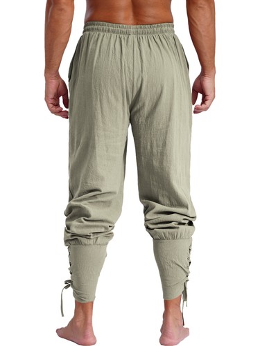 Men Ankle Banded Renaissance Costume Medieval Viking Pirate Trousers with Pocket - Picture 23 of 56