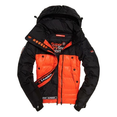black and orange puffer jacket