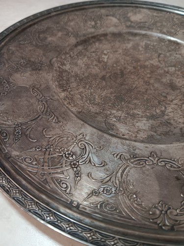 Antique Wallace Footed Platter Silver Plated 11" w/ Floral Filigree Tarnish - Picture 3 of 15
