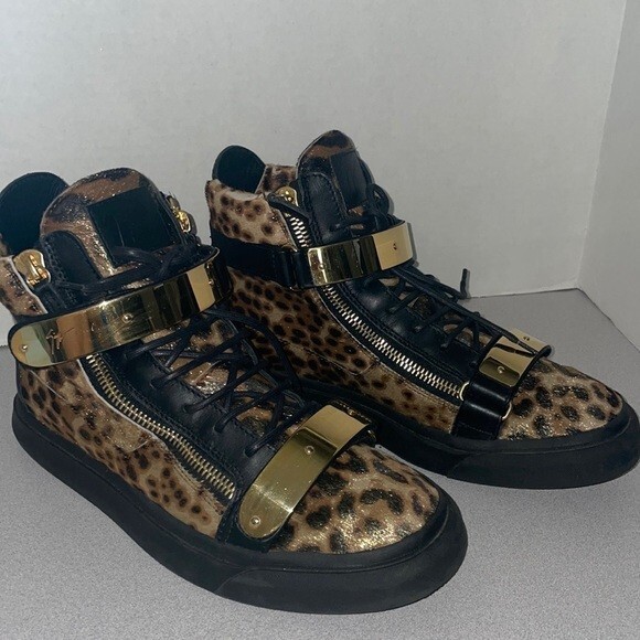 Giuseppe Zanotti Calf Hair High-Top Leopard Shoe sneakers size 43