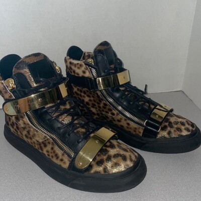 Giuseppe Zanotti Calf Hair High-Top Leopard Shoe sneakers size 43