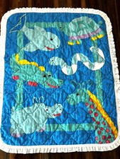 Vintage Nojo Baby Quilt Animals Giraffe Snake Turtle Hippo 35x43 Inches