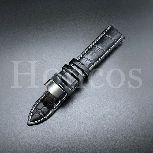 Leather Crocodile Fits For Most Watch Black White Strap Band Steel Clasp - Picture 9 of 17