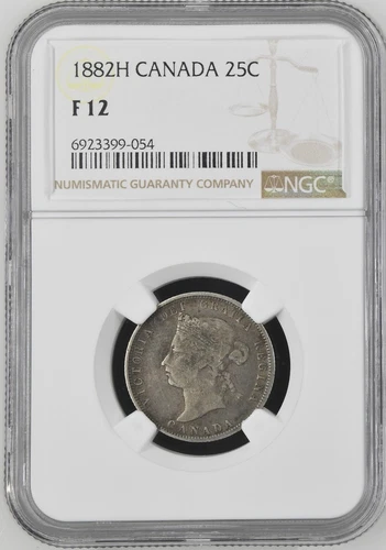1882H Canadian 25C SILVER Coin Graded NGC F12 VICTORIA DEI GRATIA REGINA CANADA