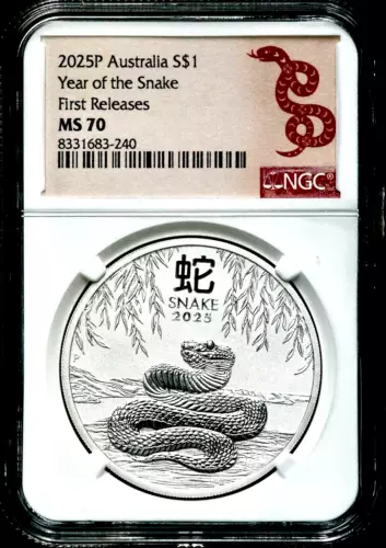 2025-P $1 Australia Year of Snake Silver Dollar NGC MS 70 First Releases  BS188