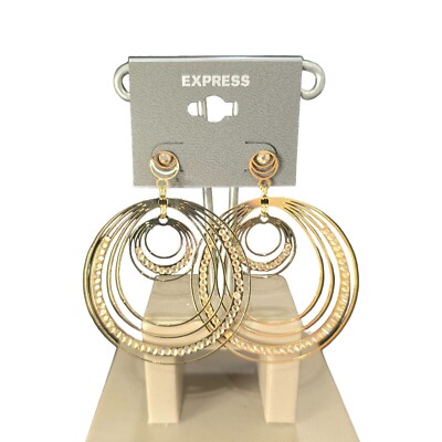 EXPRESS  Women's Statement Hoop Earrings Gold Plated Rhinestone NWT