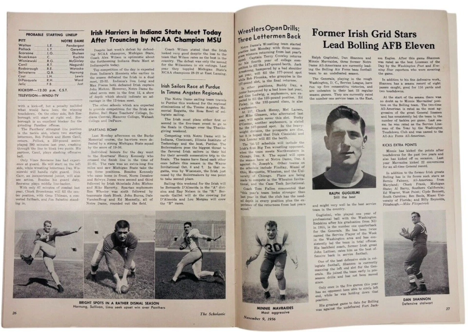 The Notre Dame Scholastic 9 de noviembre de 1956 Fighting Irish este número Pittsburgh Foto 4 de 4
