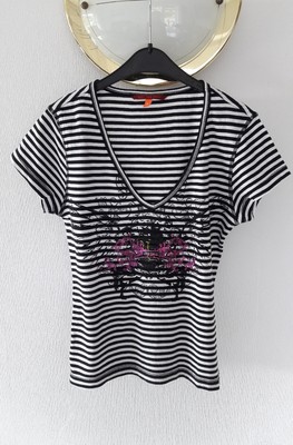 T-Shirt schwarz-weiß gestreift mit Aufdruck ''Not the Same'' Baumwolle S/36 neu