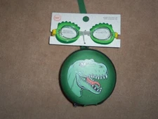 NEW, DINOSAUR SWIM GOOGLES AND CASE SET WITH CARABINER CLIP