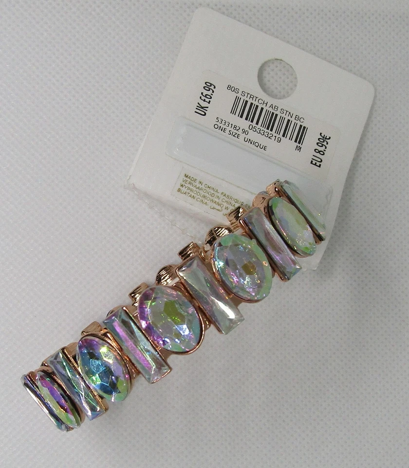 Nuevo Look Años 80 Elastizado Blanco Perlado Pulsera de Estrás Totalmente Nuevo con Etiqueta Foto 3 de 4