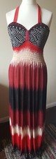Women's Long Maxi Dress Red Black Cream Medium