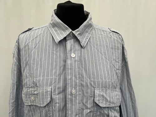 H&M LOGG Men's Grey Striped Cotton Long Sleeve Shirt XL - Picture 2 of 9