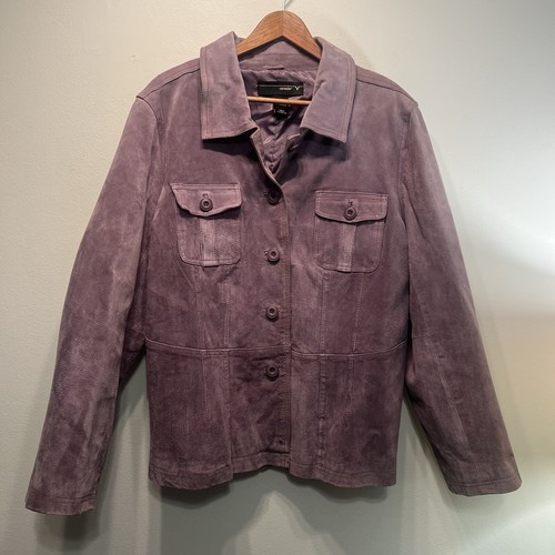 Venezia Purple Suede Vintage Y2K Button Up Long Sleeve Jacket Coat 18/20